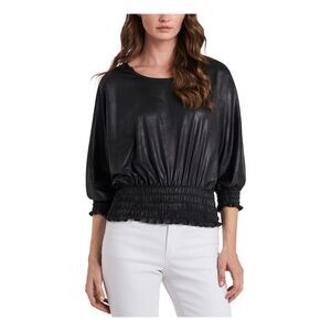 VINCE CAMUTO Womens Black Textured Lined 3/4 Sleeve Scoop Neck Blouse XXS
